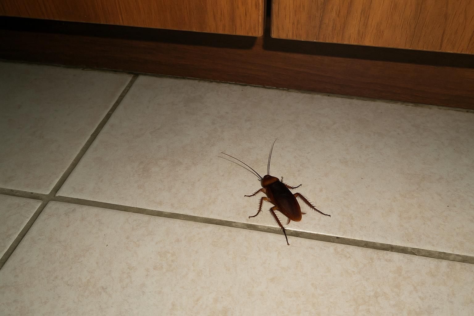 A cockroach on a kitchen floor in a Morgan Hill home
