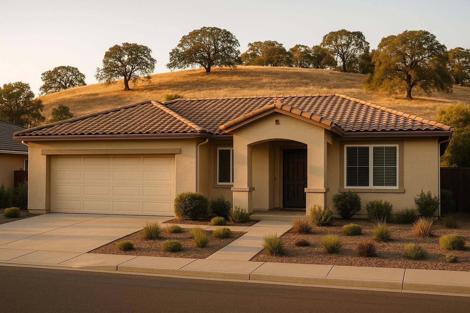 A Morgan Hill home with the oak-covered Santa Clara Valley hills behind it