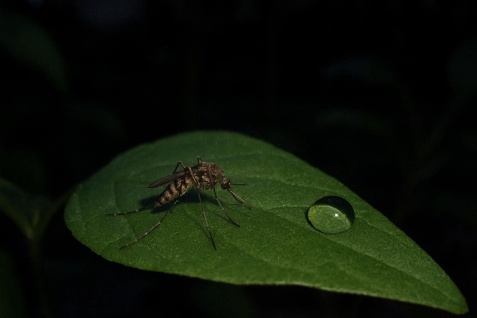 A mosquito on a leaf near standing water in a Morgan Hill yard